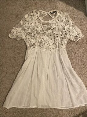 american apparel white lace dress Princess Polly Women's Aubriella Lace Long Sleeve Minidress - White main image 0